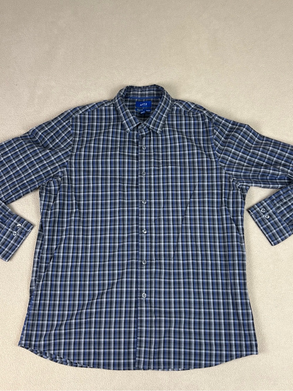 Apt. 9 Premier Flex Slim Fit Button Down Shirt, Gray, Blue Stripe, Men's Sz L